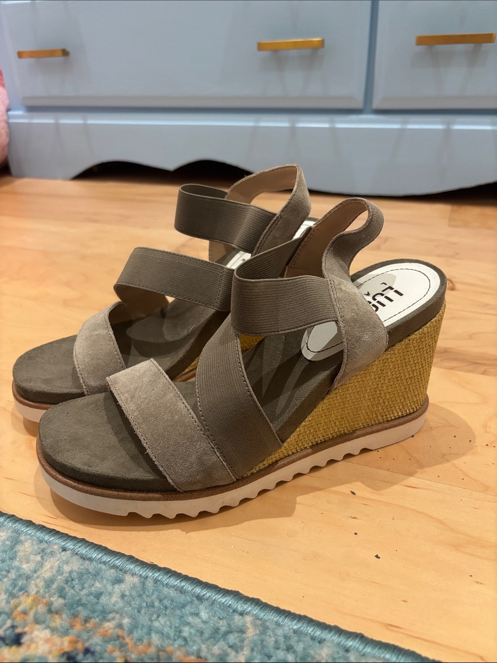 Wedge Sandals in Taupe and Mustard